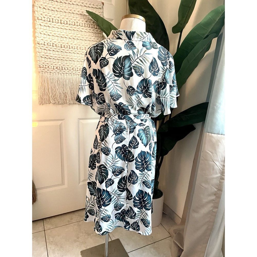 Corvia Women's Plus Size 20/22 Shirt Dress Palm Leaves Belted Lightweight - Picture 5 of 9
